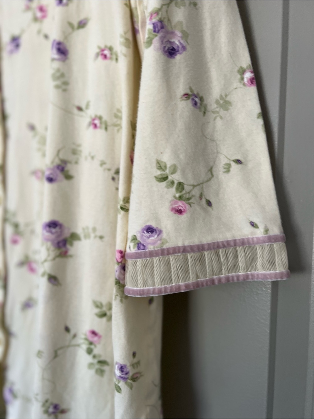Aria Floral Cotton Button Front Nightshirt Large - Picture 3 of 5